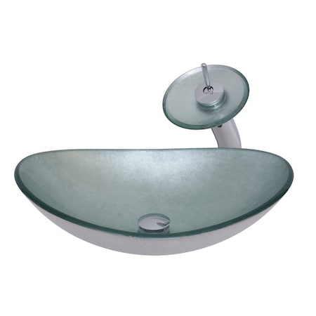 Novatto Argento Oval Glass Vessel Bathroom Sink Set, Brushed Nickel NSFC-70328031001BN